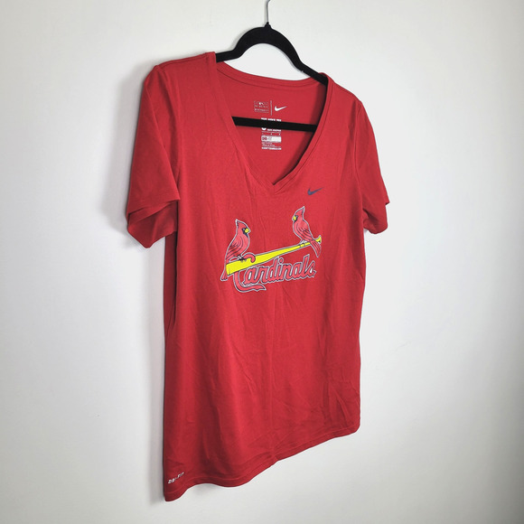Nike Women’s St. Louis Cardinals T-Shirt Red Dri-Fit V-Neck Size Large - Picture 1 of 4